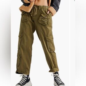Free People Tahiti Herringbone Cargo Pants - Dried Herb Green